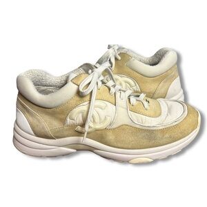 Chanel CC Logo Suede‎ Calfskin Sneaker Beige White Men's EU 44 US 11 G34361